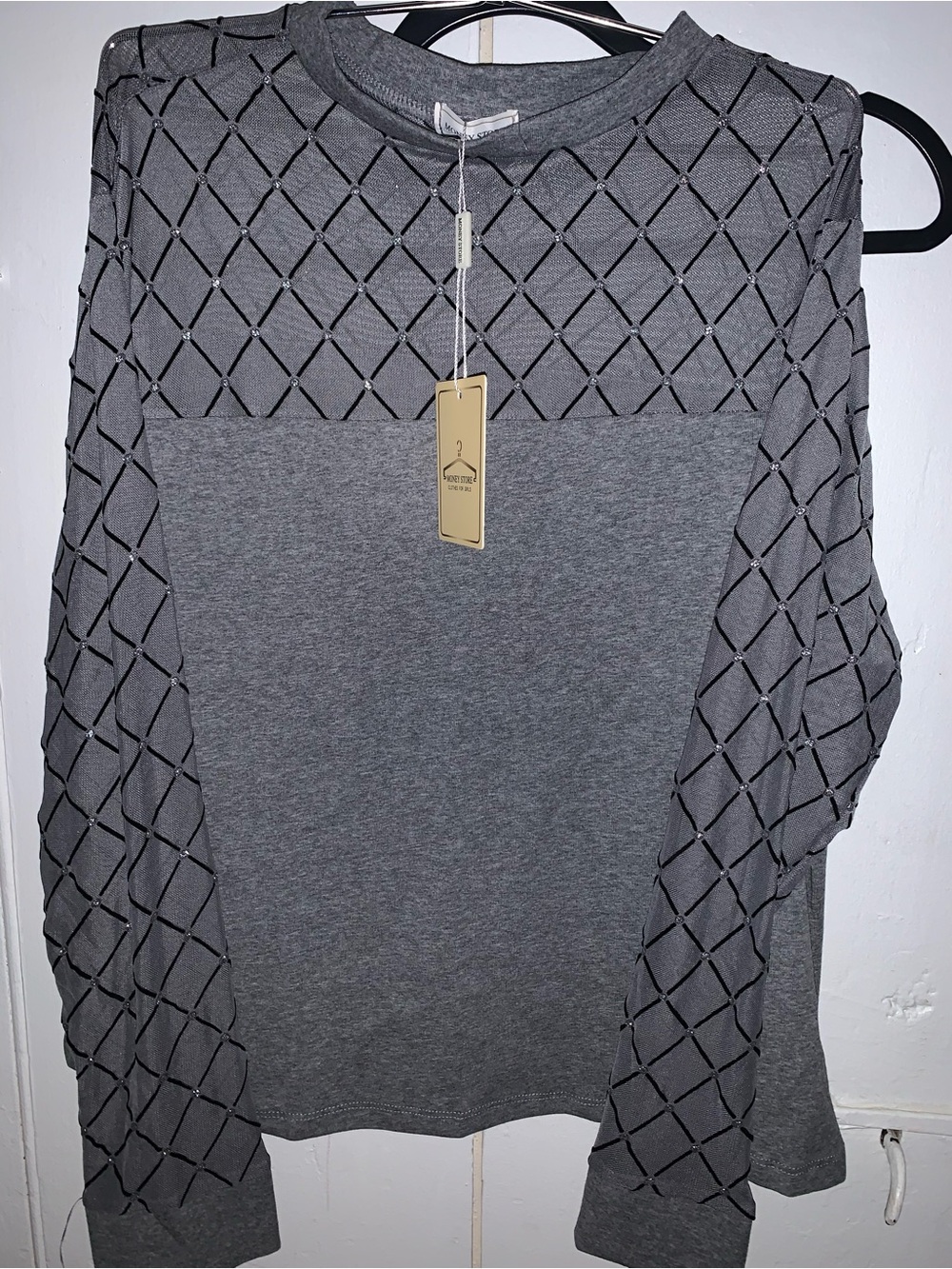 Woman’s Grey crop top with Textured sheer Sleeve Detail